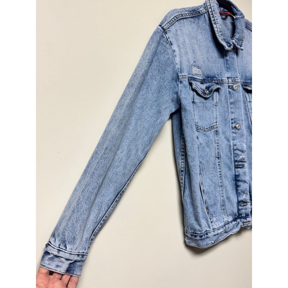 FREE PEOPLE Ramona Denim Trucker Jacket, Oversized, Distressed, Sz XS - Picture 3 of 11